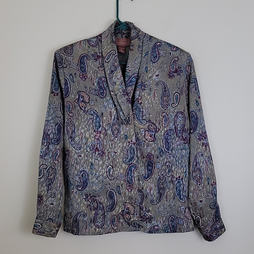 Vintage Worthington Paisley Sage Green Blouse 10